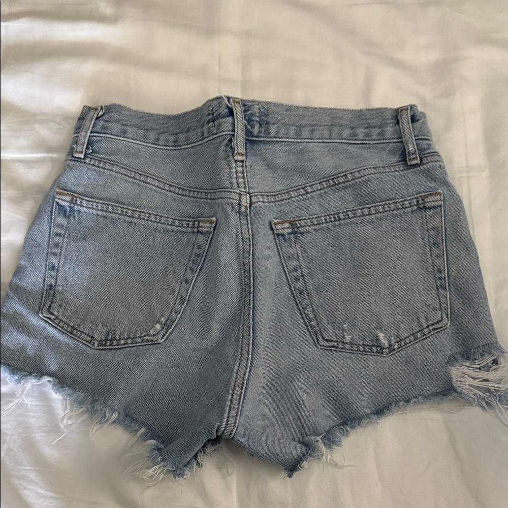 Agolde Light Blue Frayed Hem Jean Shorts - Picture 2 of 2